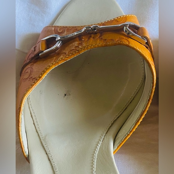 Vintage GUCCI Guccissima LOGO kitten heel open toe horsebit mules Size 8.5 - Picture 9 of 16